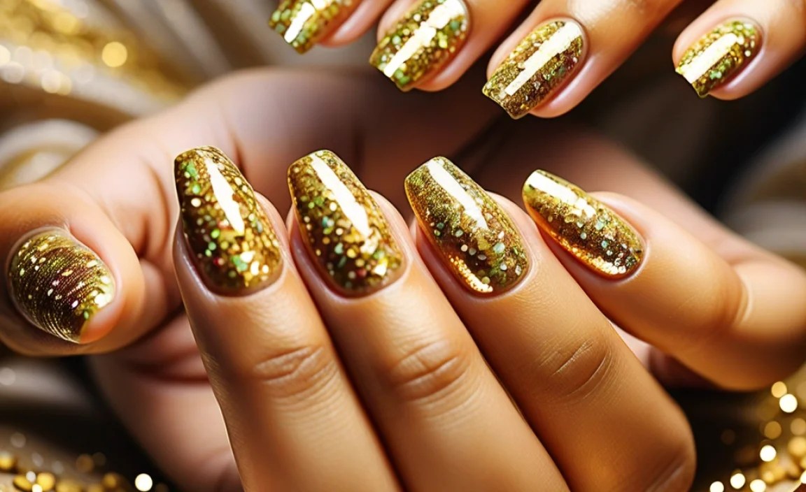 Beginner-Friendly Eid Glitter Gold Nail Designs