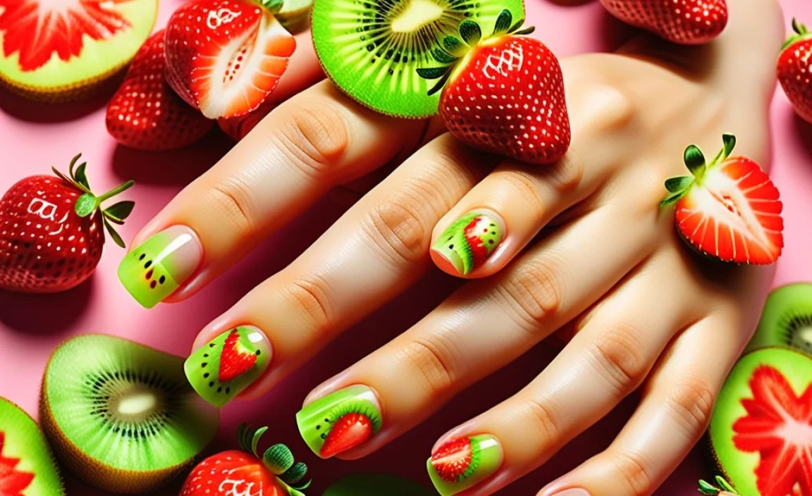 Summer Fruit Nail Design: Genius Strawberry & Kiwi Style 5 Creative Combinations & Variations