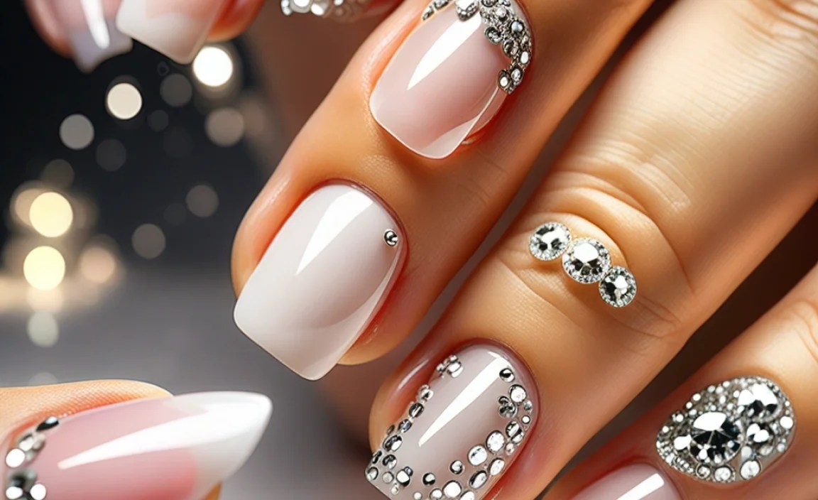 Stunning French Nails With Rhinestones: Glam Up Your Style! 1 French Nails with Rhinestones