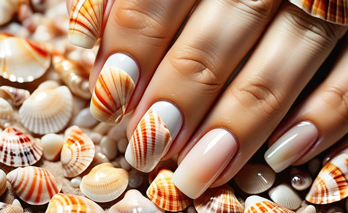 Shell Nail Design With Seashell Decals: Stunningly Easy