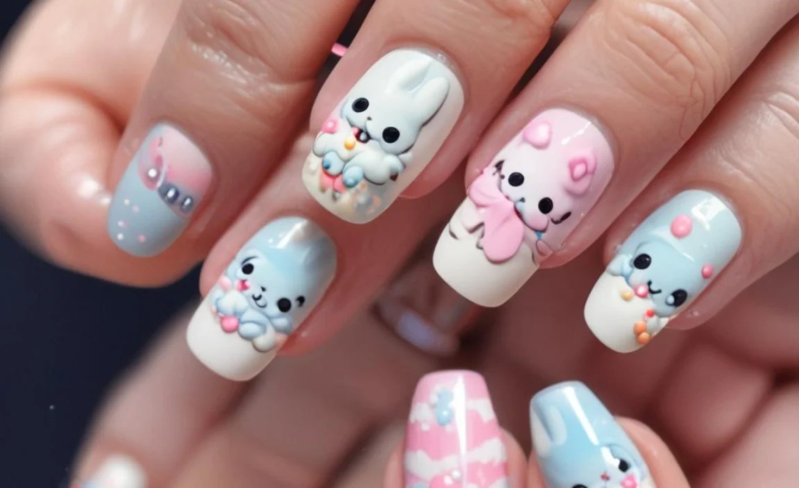 Step-by-Step Tutorial for Basic Cinnamoroll Nail Art