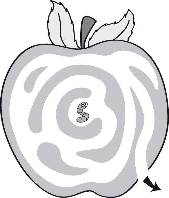 Trace un chemin que le ver peut prendre pour sortir de la pomme
