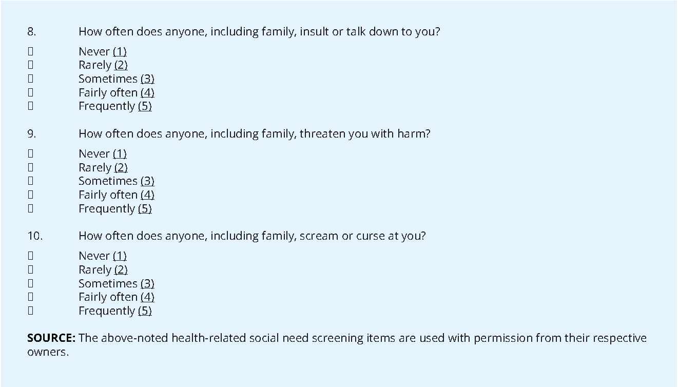 Standardized Screening for HealthRelated Social Needs in Clinical