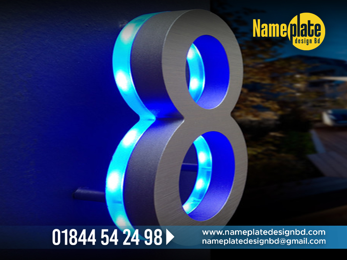 Apartment Name Plate Design in Dhaka Bangladesh, House Lighting Number