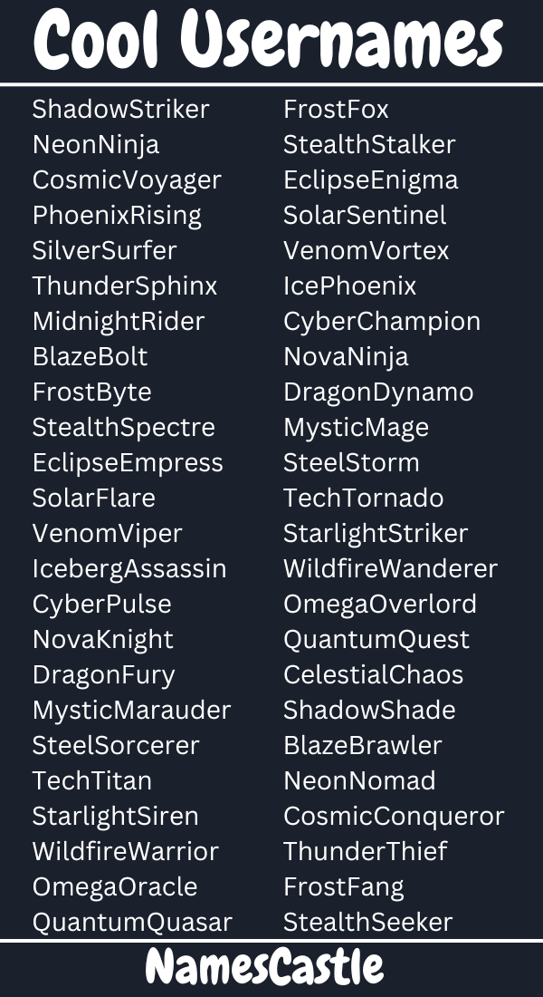 500+ Cool Usernames Unique Creative Interesting & Stylish(06)