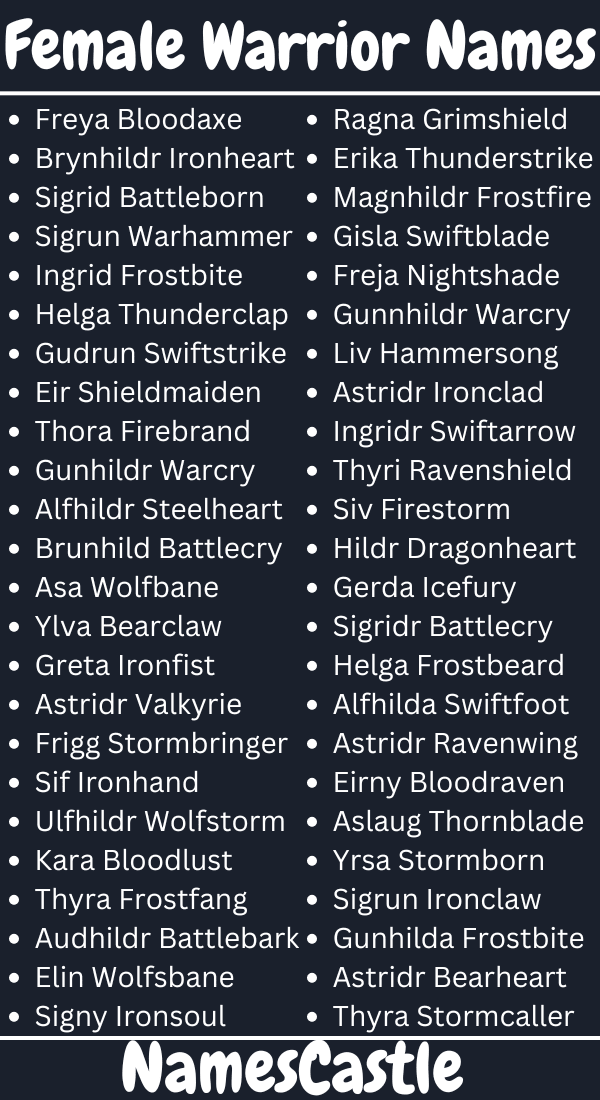 570 Female Warrior Names Brave Creative Unique Cool Epic