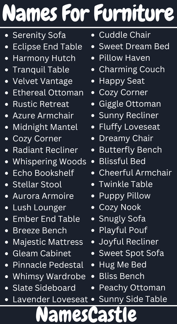 500+ Names For Furniture Unique Creative Stylish Cool & Cute