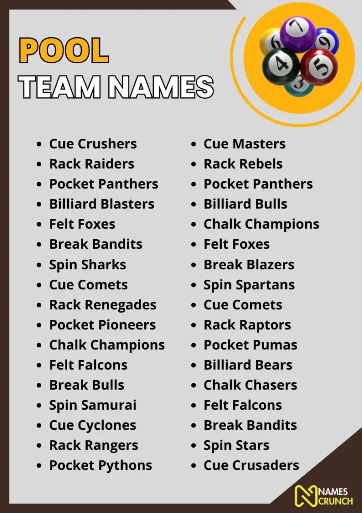 600+ Pool Team Names [Funny, Clever & Cool] Names Crunch
