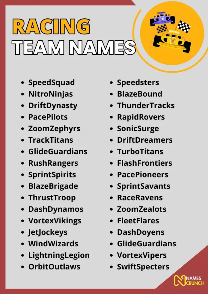 Racing Team Names [600+ Catchy & Funny Ideas] Names Crunch