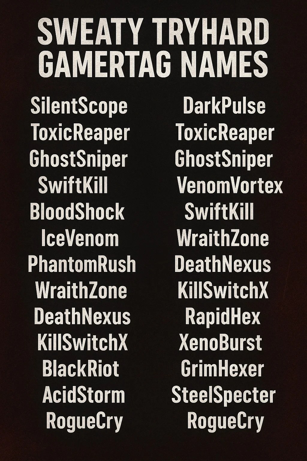 1200+ Sweaty Tryhard Gamertag Names 2025 NamesWrite(09)