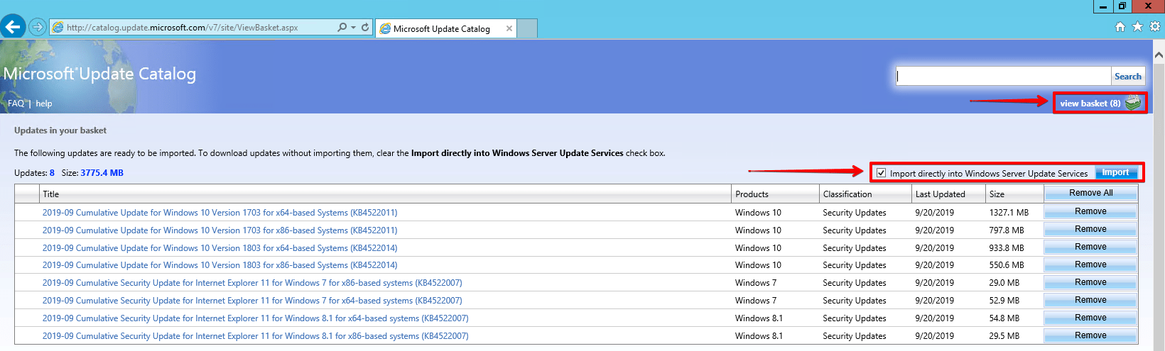 8 - Windows Server Update Services - Windows Catalog - Import directly into WSUS
