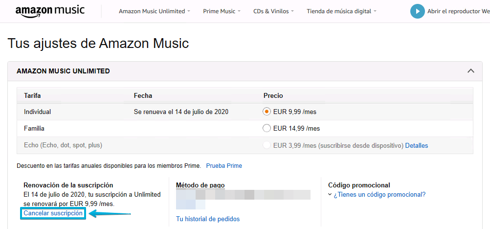 suscripción amazon music