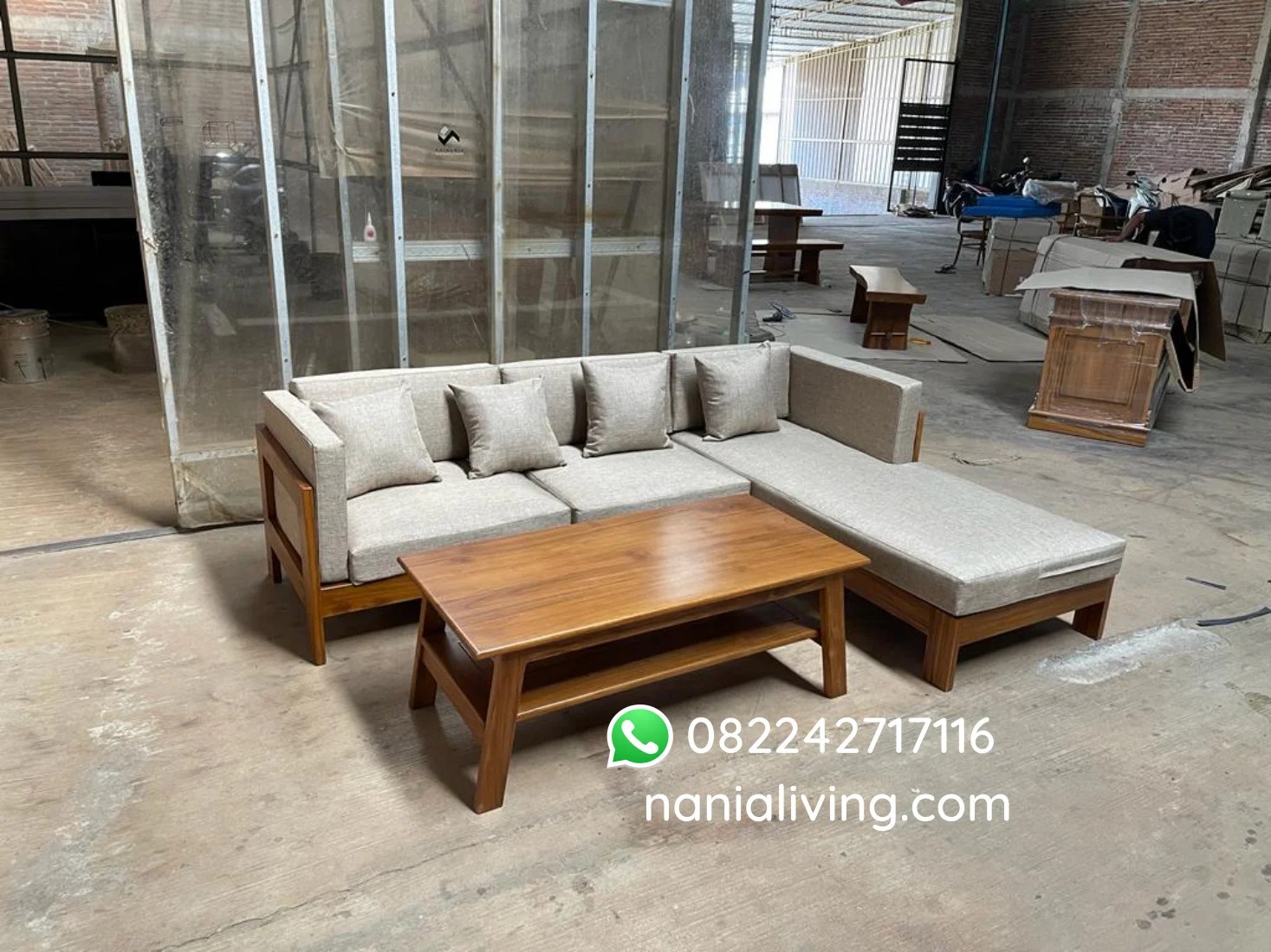Teak wood Lshaped minimalist corner sofa chair Nania Living