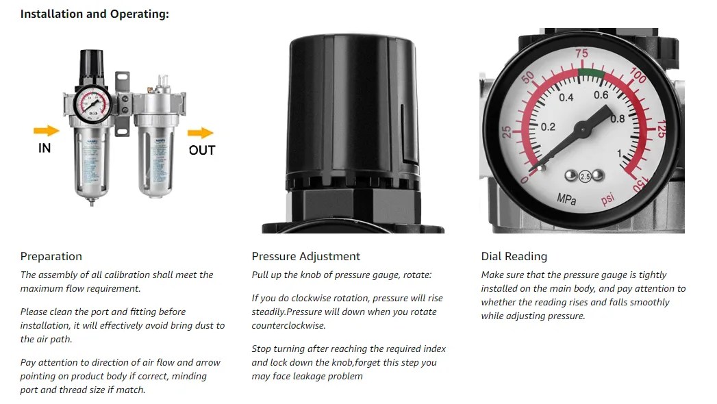 NANPU SFC400 1/2" NPT Air Filter Pressure Regulator Lubricator Dryer