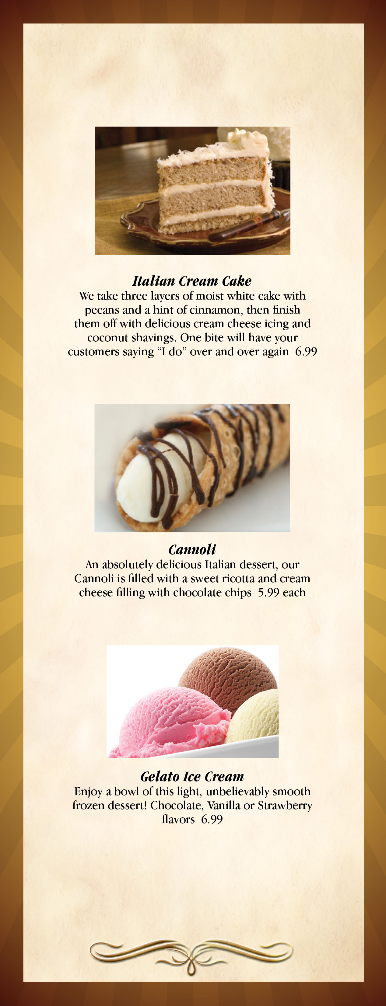 Italian Desserts Menu