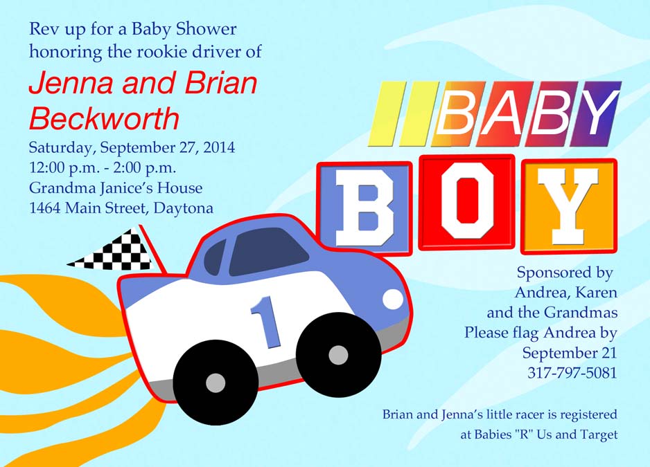 Race Car Baby Shower Invitation Naptime Productions