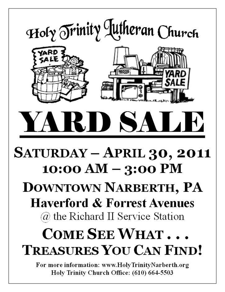 Holy Trinity Lutheran Church Yard Sale April 30th, 2011