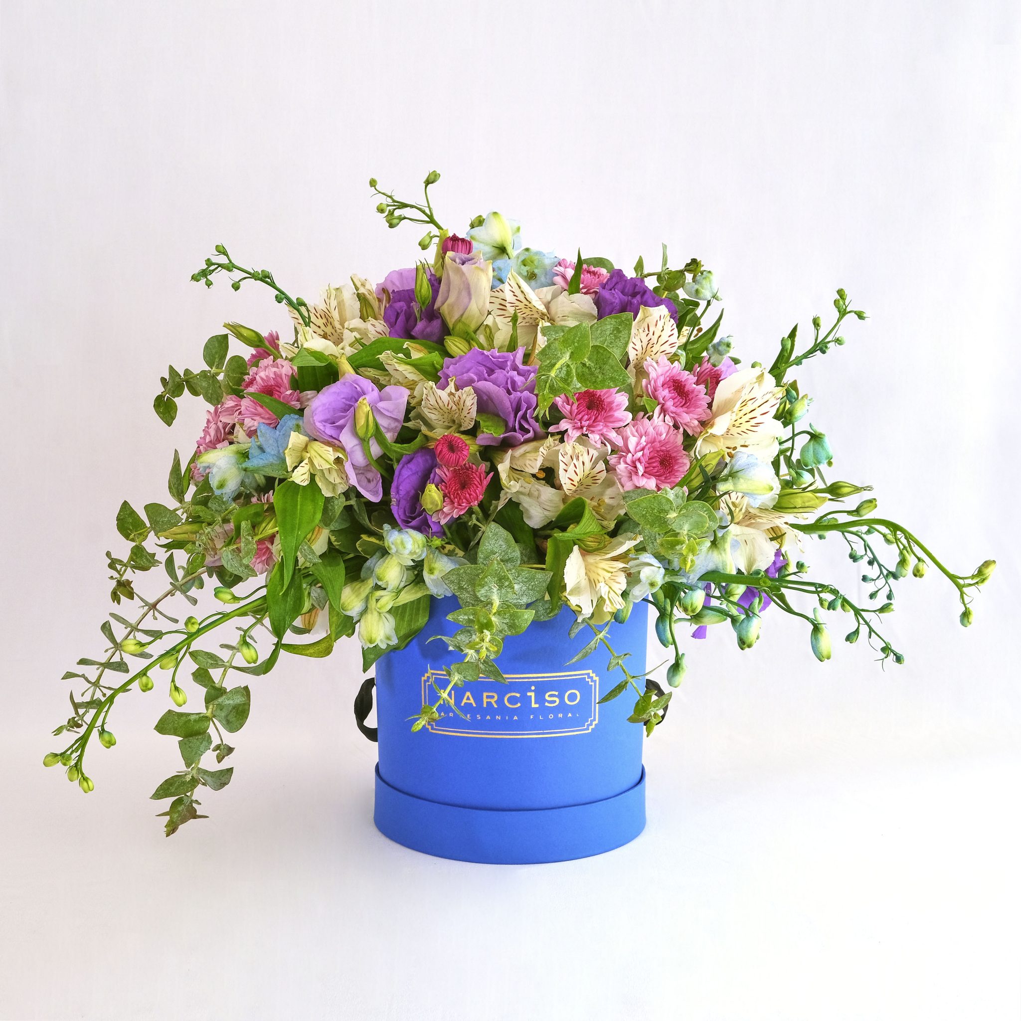 Hatbox Blue Narciso Artesanía Floral