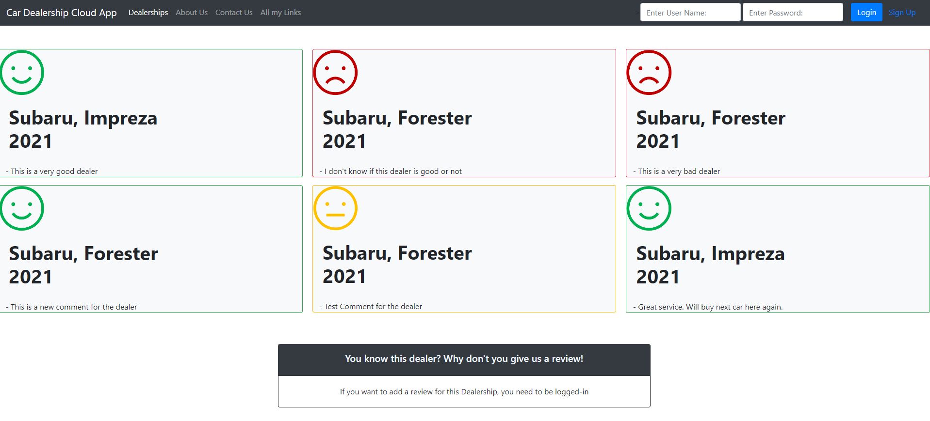 Portfolio Projects Dealerships Cloud App