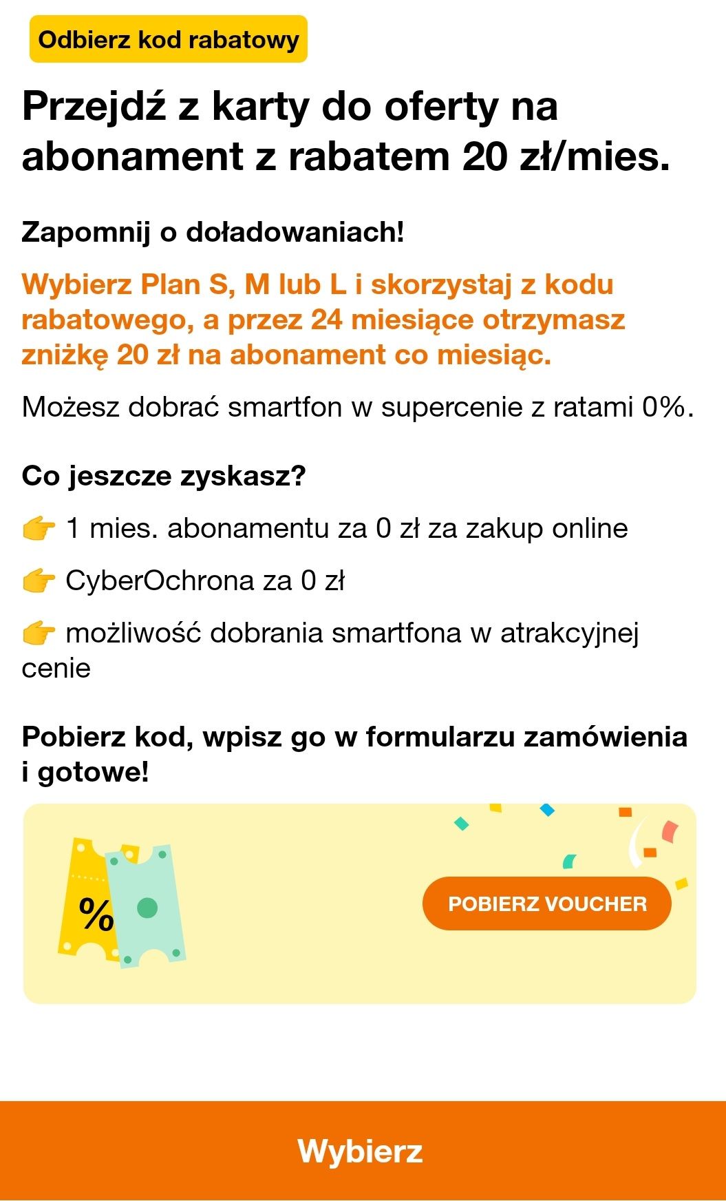 Przejdź z karty na abonament z rabatem 20 zł/mies. w aplikacji Mój Orange