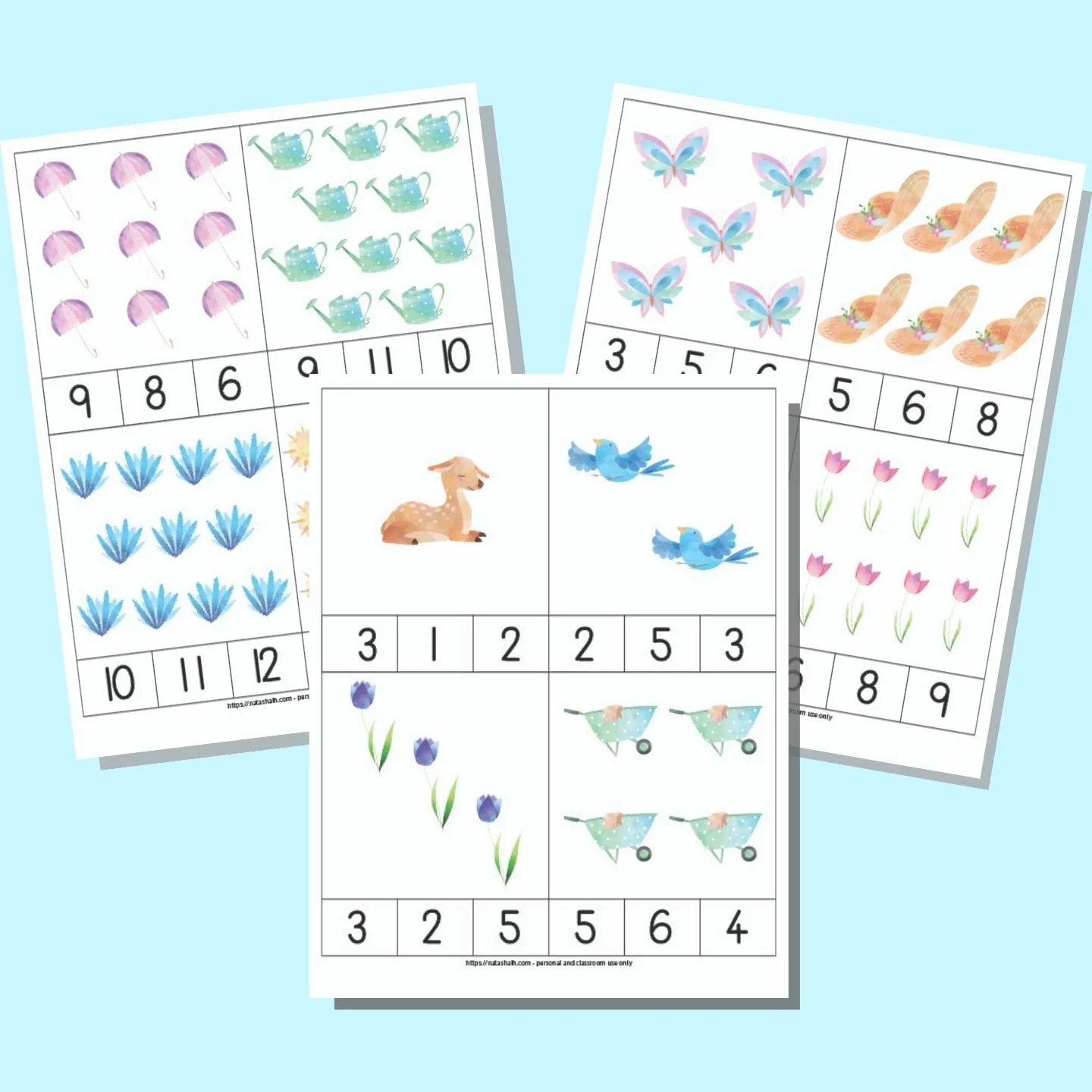 Free Printable Spring Counting Clip Cards for Preschoolers The