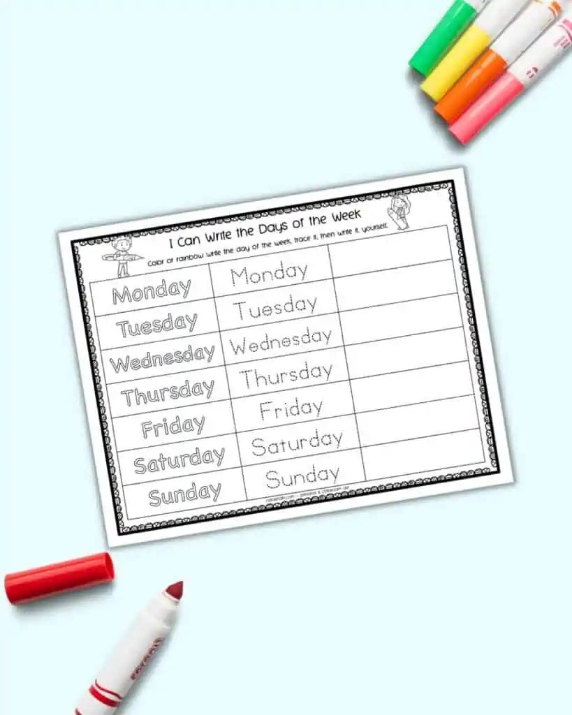 Free Printable Days of the Week Tracing Worksheet The Artisan Life