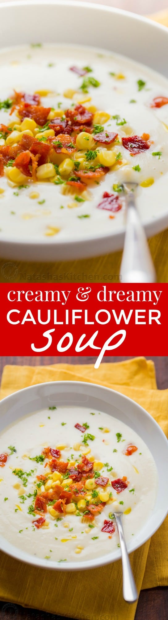 Creamy Cauliflower Soup with Bacon and Corn