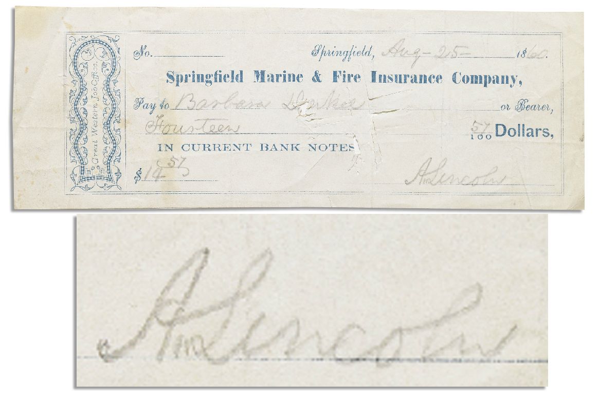 Lot Detail 1860 Check Written and Signed by Abraham Lincoln In the