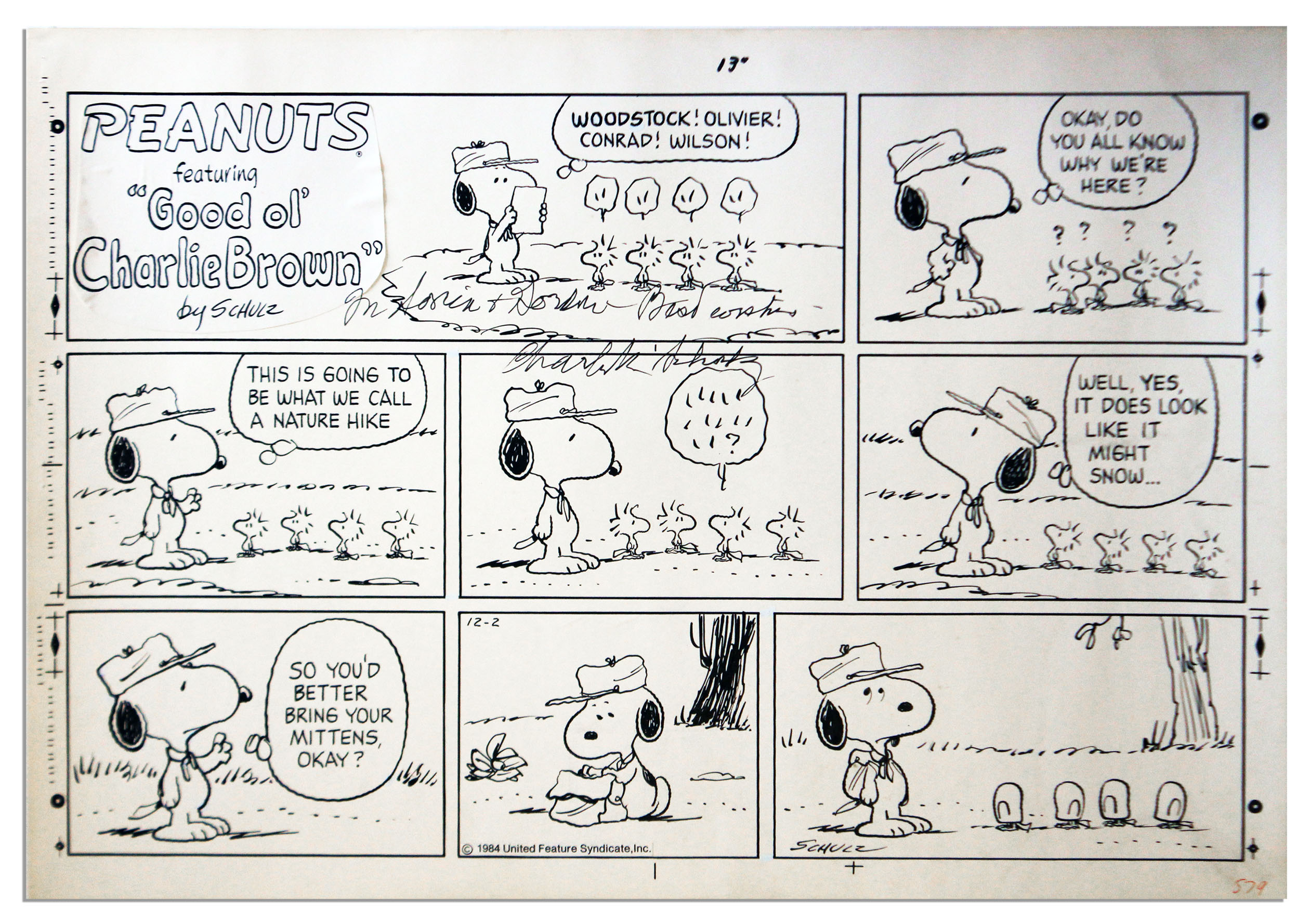 Lot Detail Charles Schulz HandDrawn ''Peanuts'' Sunday Comic Strip