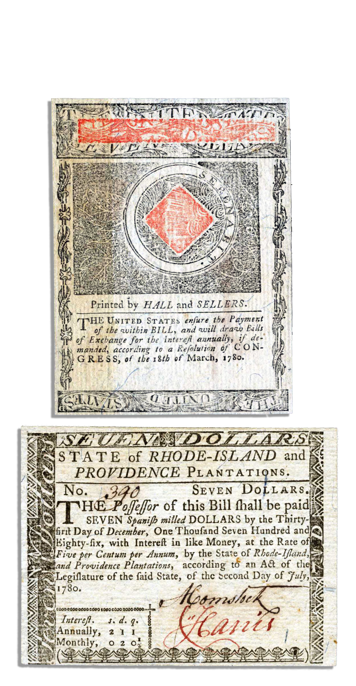 Item Detail 7 Colonial Currency 1780, Rhode Island Excellent