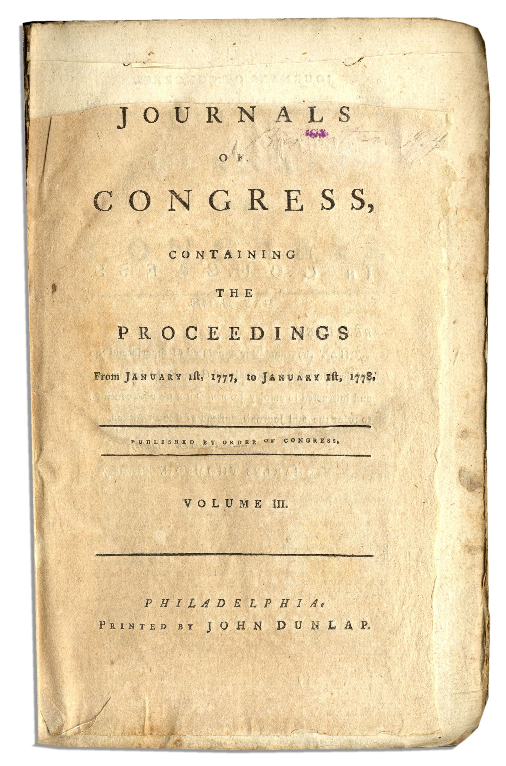 Lot Detail Extremely Rare ''Journals of Congress, Volume III