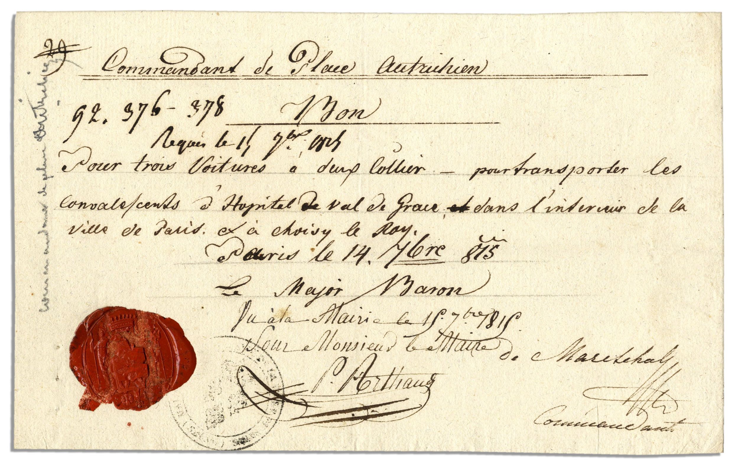 Lot Detail Official 1815 Order From French King Louis XVIII