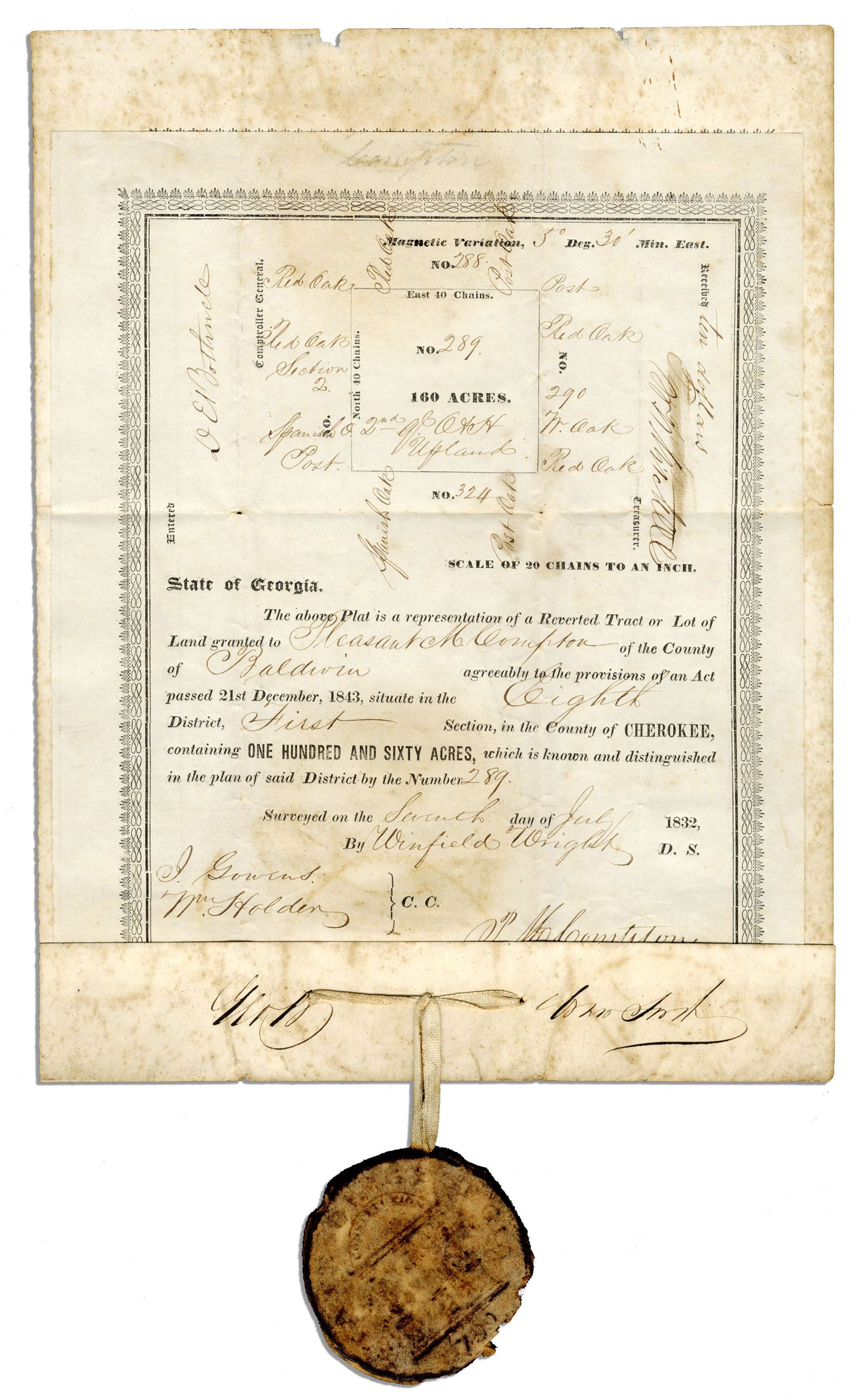 Lot Detail 1832 Land Lottery Document Claims Cherokee Land for Settlers Infamous