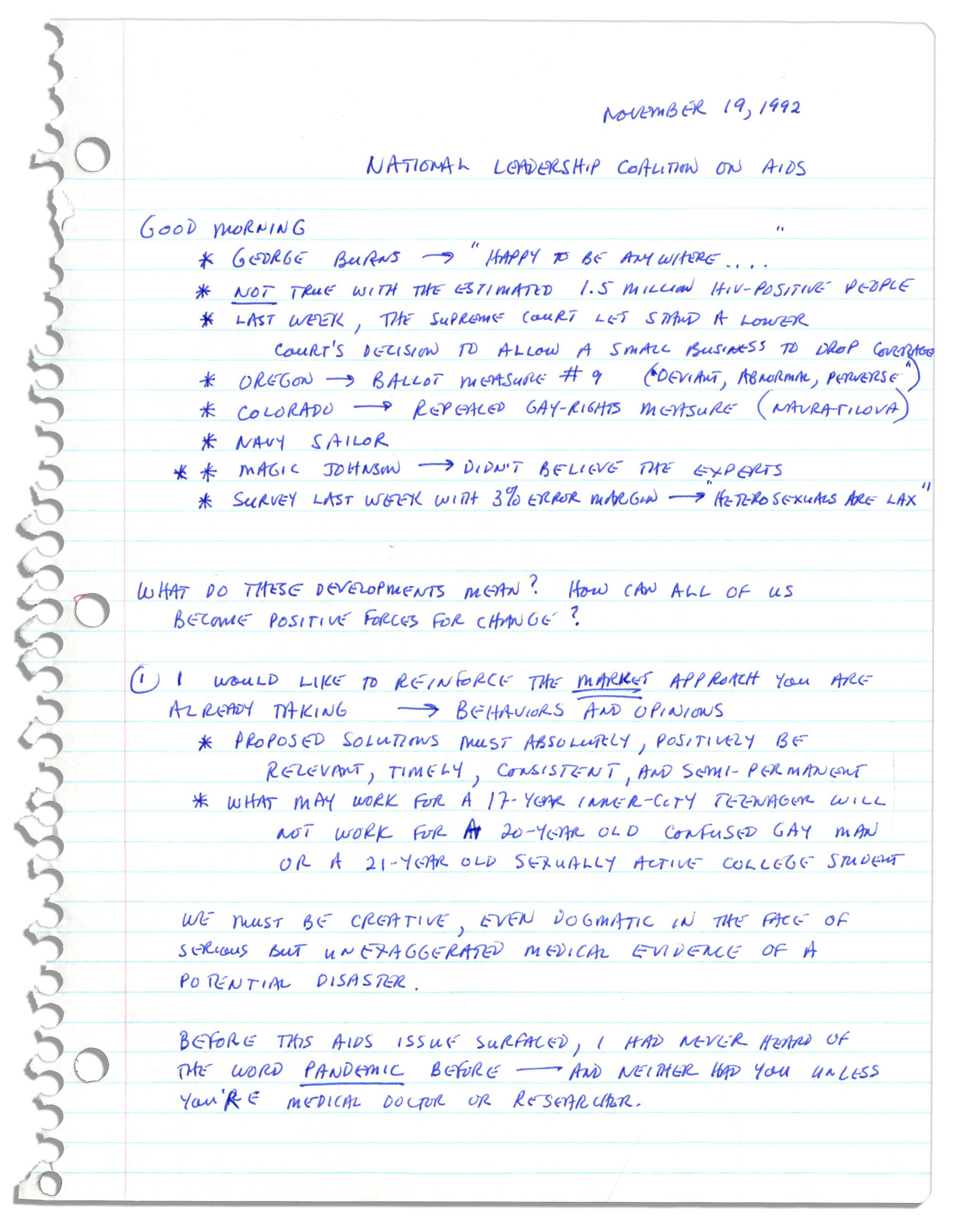 Lot Detail Arthur Ashe Handwritten Outline For a Provocative Speech