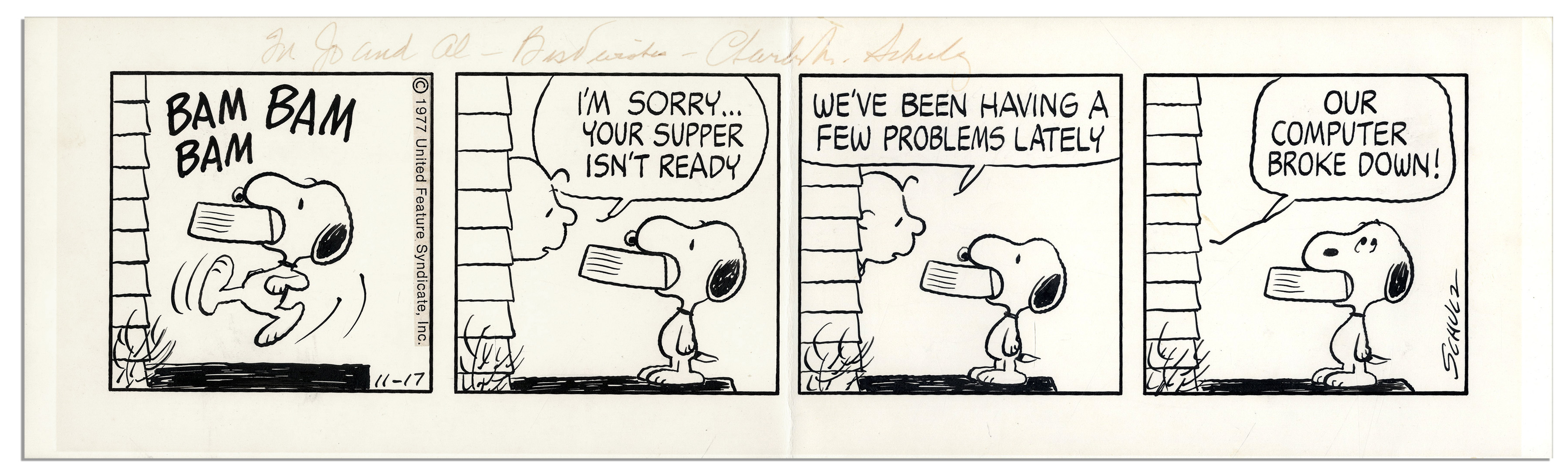 Lot Detail Schulz ''Peanuts'' HandDrawn Comic Strip From 1977
