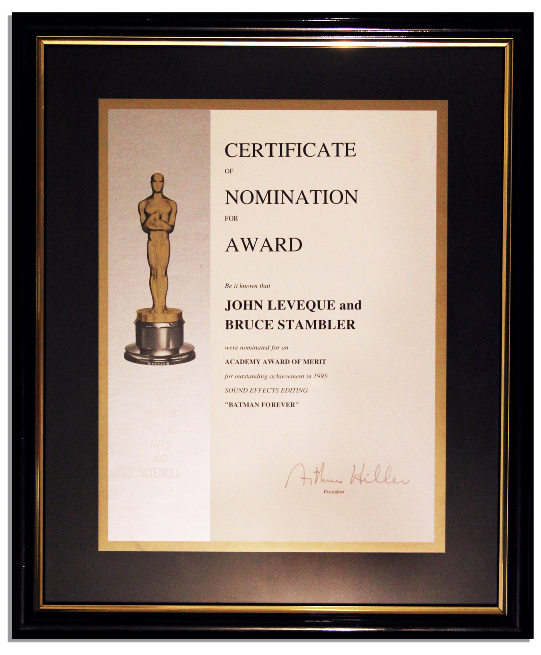 Lot Detail ''Batman Forever'' Academy Award Nomination for Sound Effects Editing From 1995