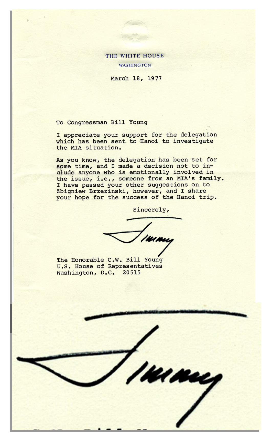 Lot Detail Jimmy Carter Letter Signed as President Regarding Vietnam