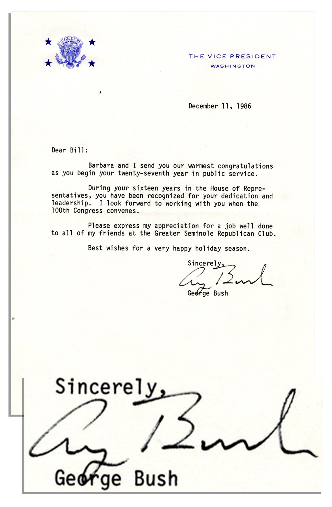 Lot Detail H.W. Bush Typed Letter Signed as Vice President