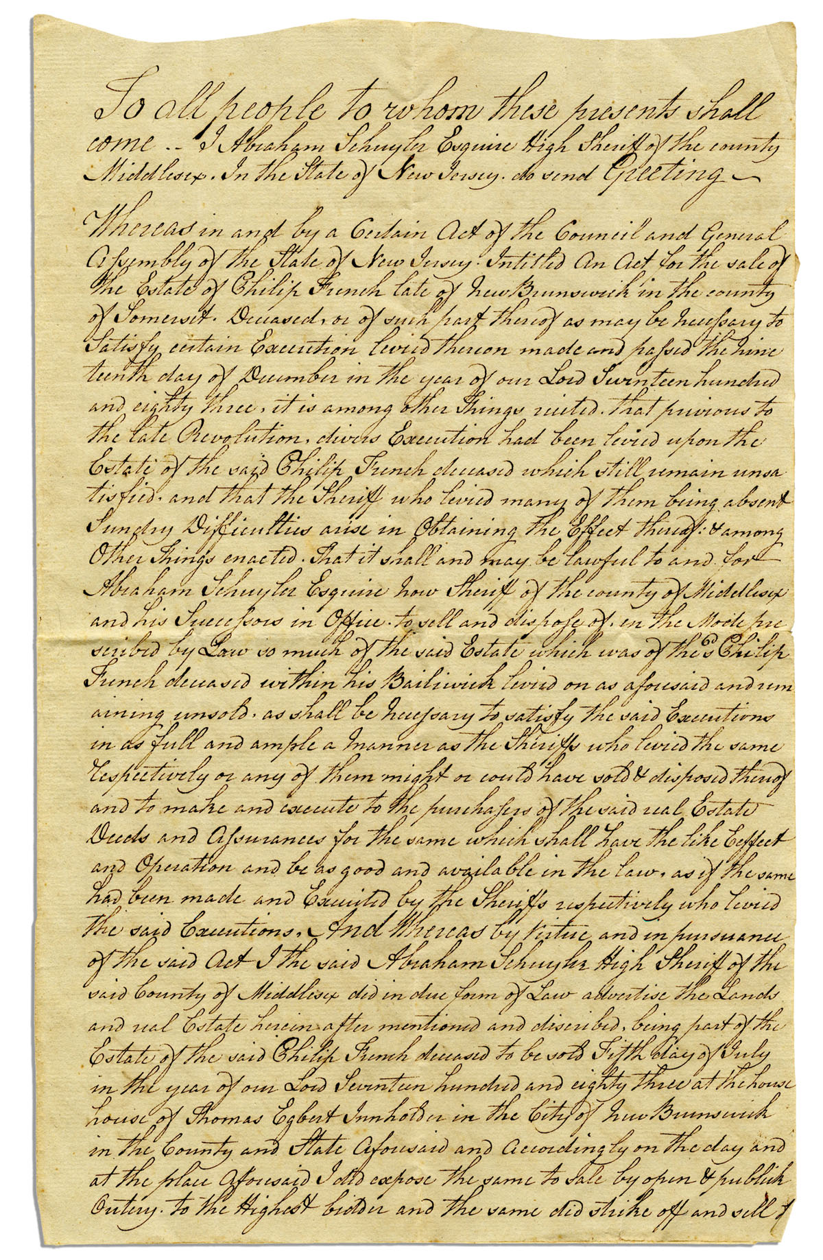 Lot Detail 1784 Deed to Property in New Brunswick, New Jersey