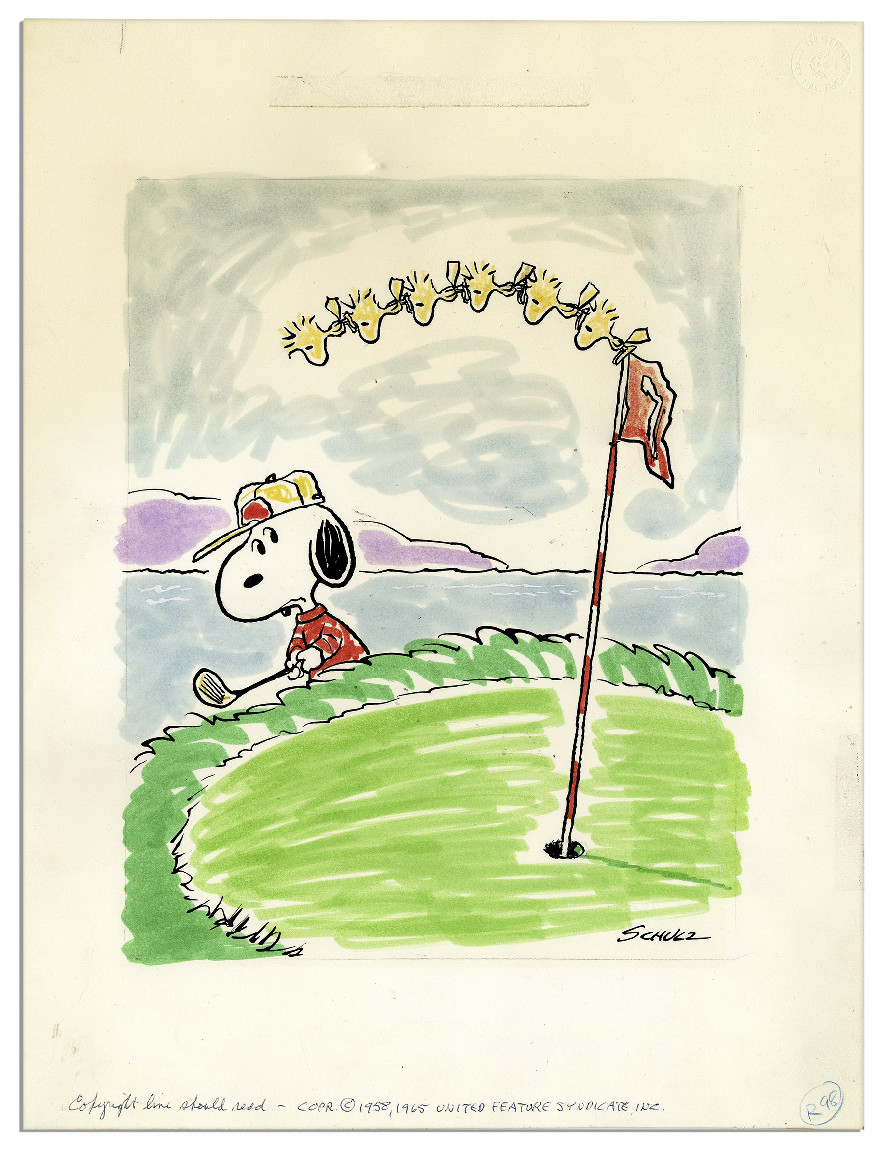 Charles Schulz ''Peanuts'' Golf Theme Color Original Artwork Starring