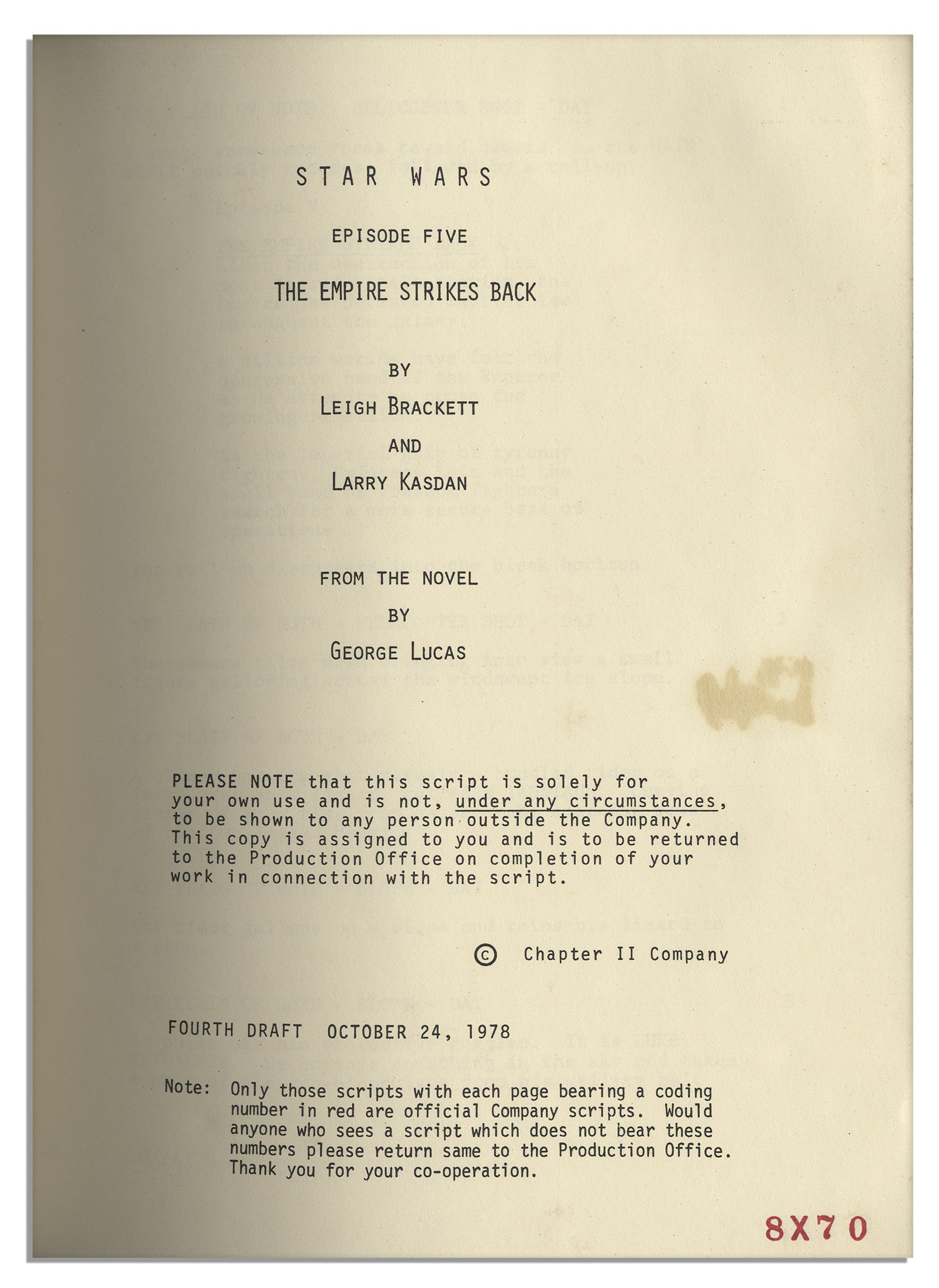 Lot Detail Shooting Script for "Star Wars Episode V The Empire Strikes Back" From 1978
