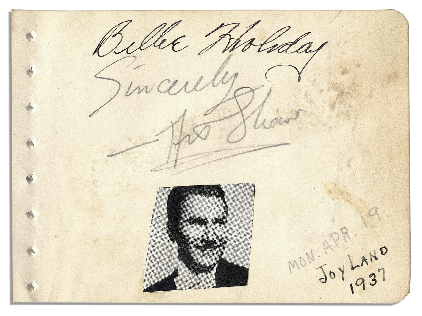 Lot Detail Rare 1930's Jazz Legends Autographs ''Lady Day'' Billie