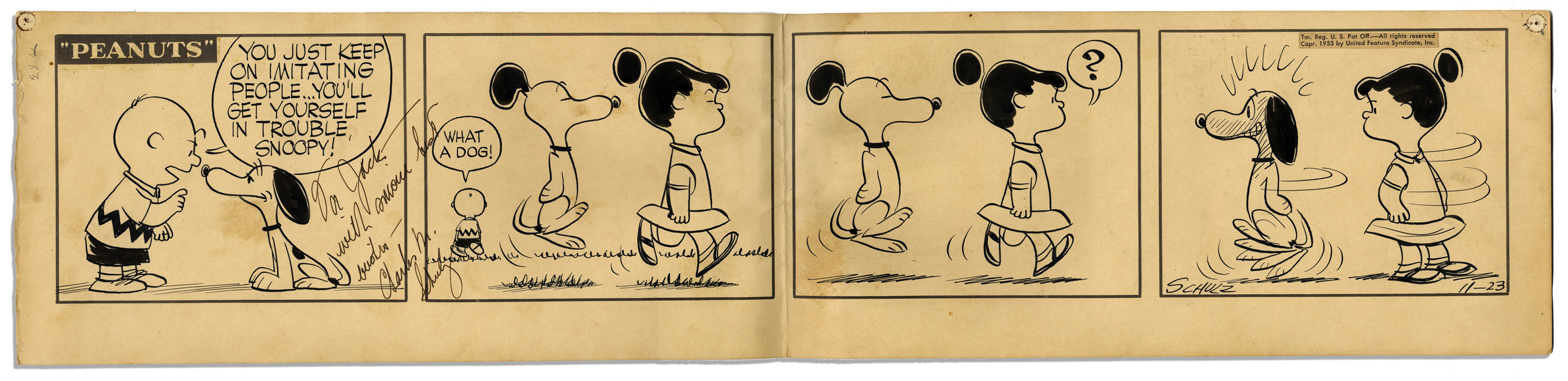 Lot Detail Early 1955 Charles Schulz ''Peanuts'' FourPanel Strip