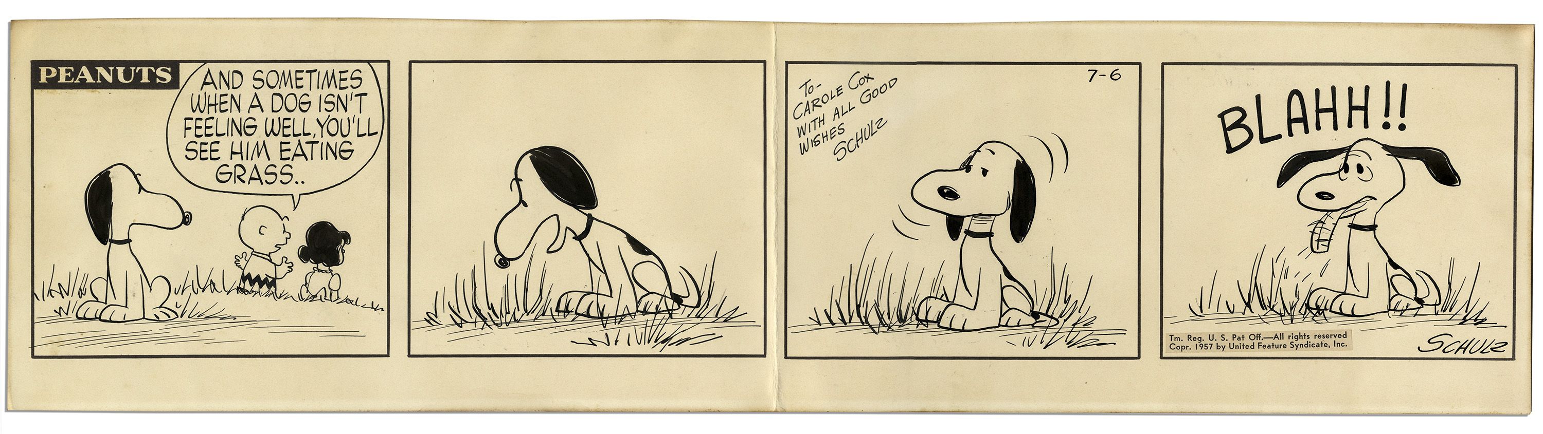 Lot Detail Original 1957 ''Peanuts'' Strip HandDrawn by Charles