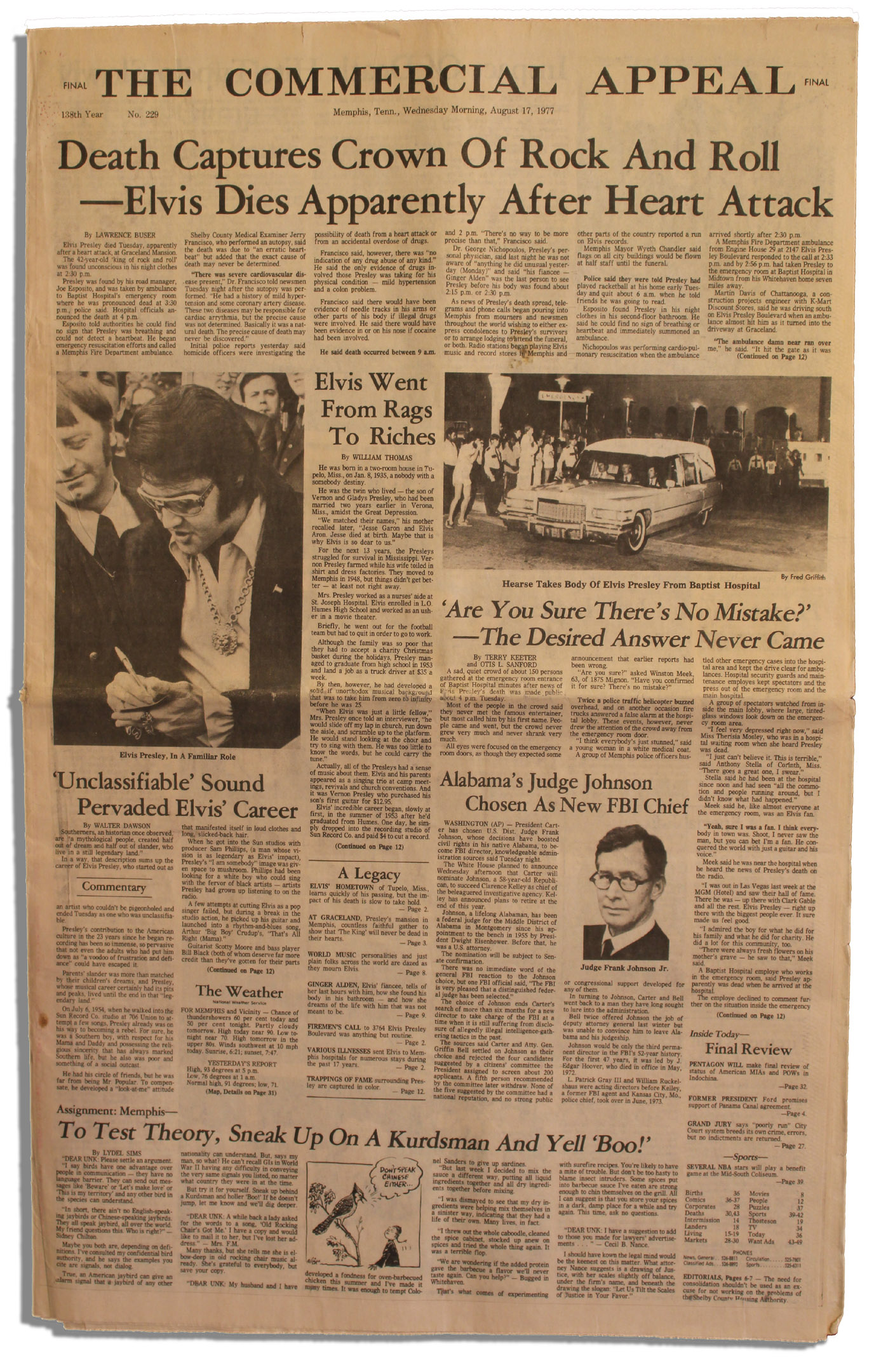 Lot Detail Elvis Presley Death Newspaper From Hometown Memphis
