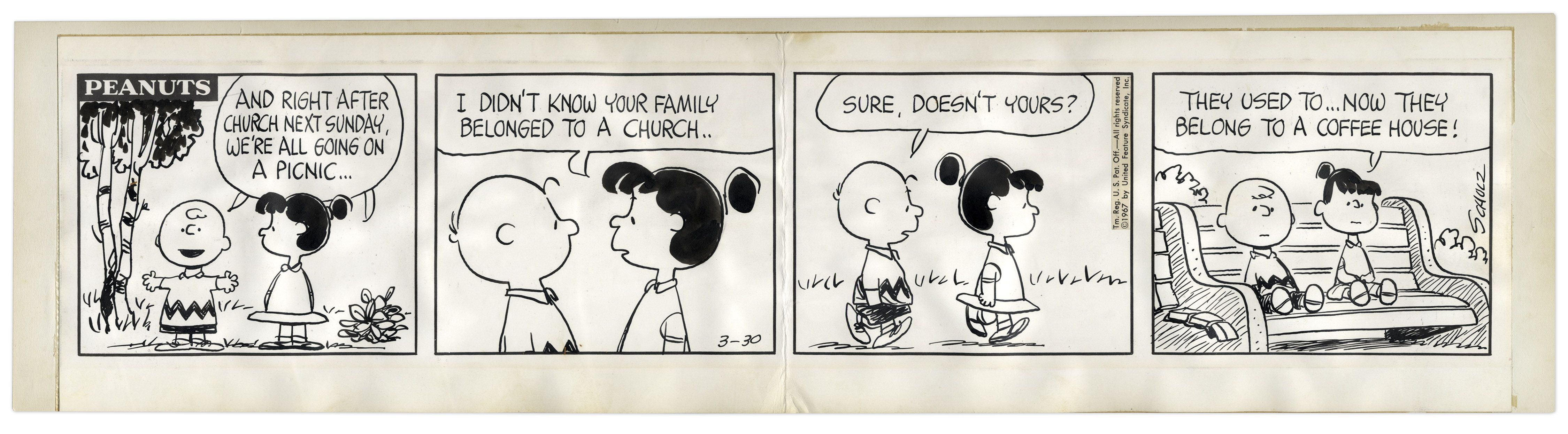 Lot Detail Charles Schulz HandDrawn "Peanuts" Comic Strip From 1967