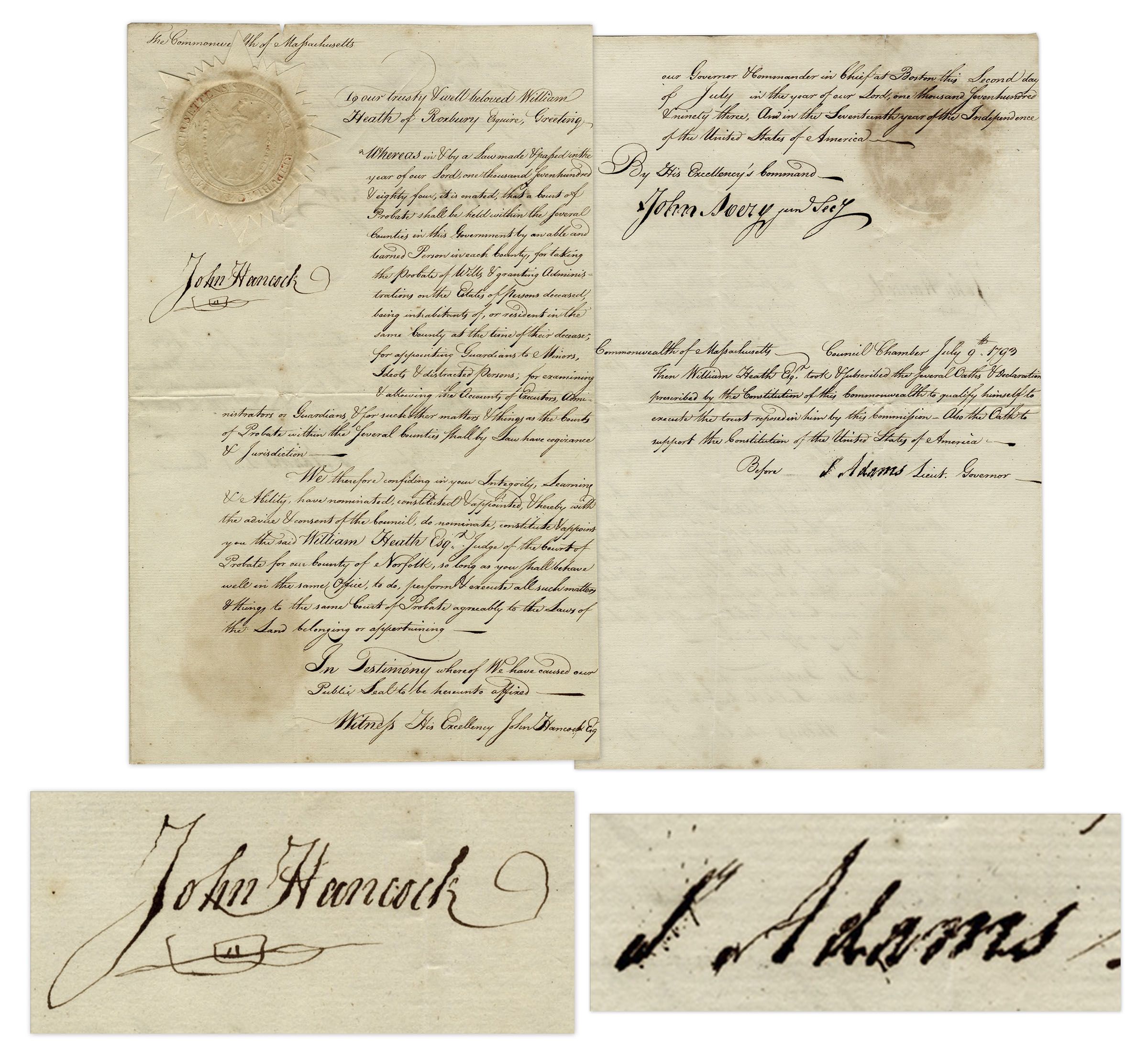 John Hancock Autograph Letter Signed Raises 10,745 at Nate's