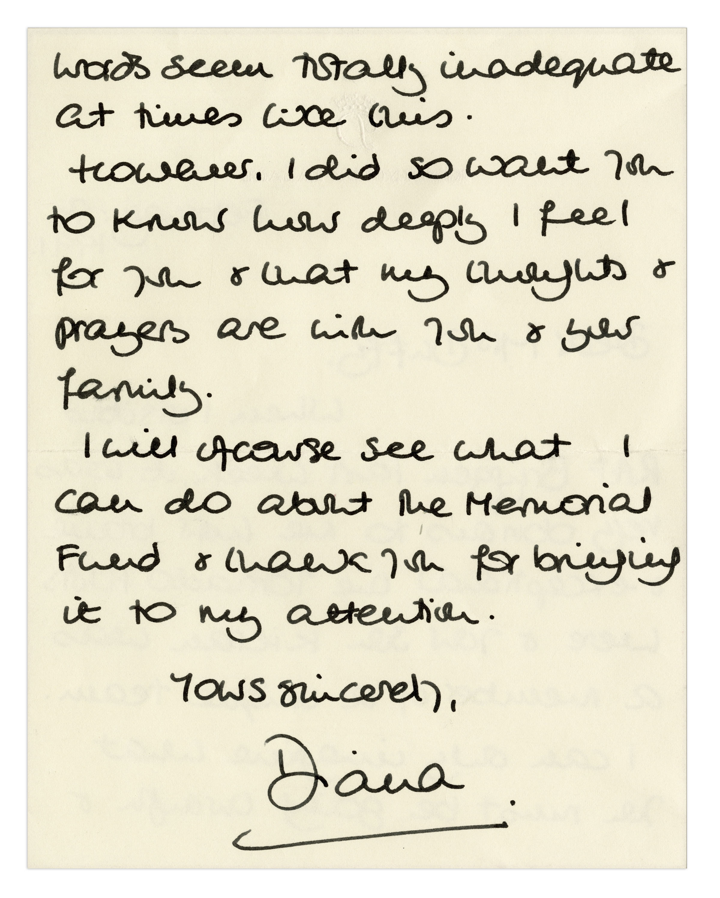 Lot Detail Princess Diana Autograph Letter Signed in 1991