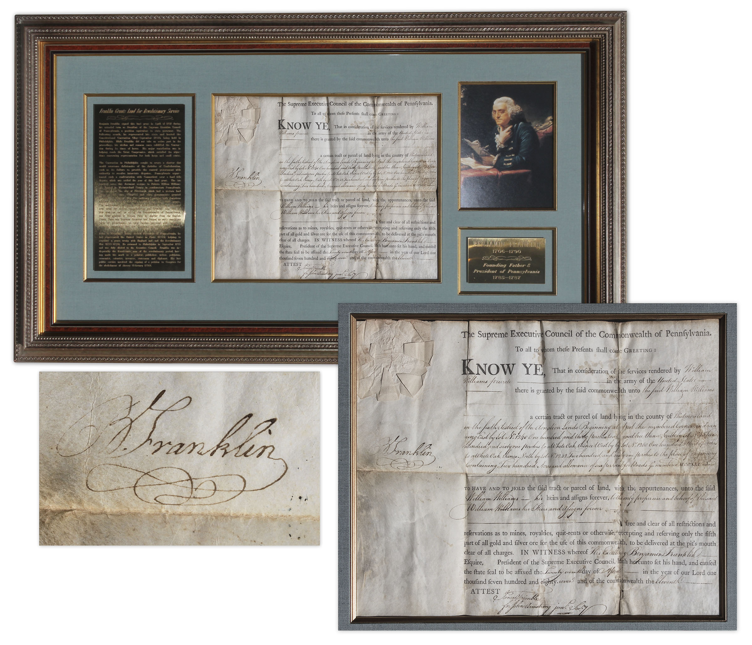 Lot Detail Benjamin Franklin Signed Land Grant for Revolutionary War