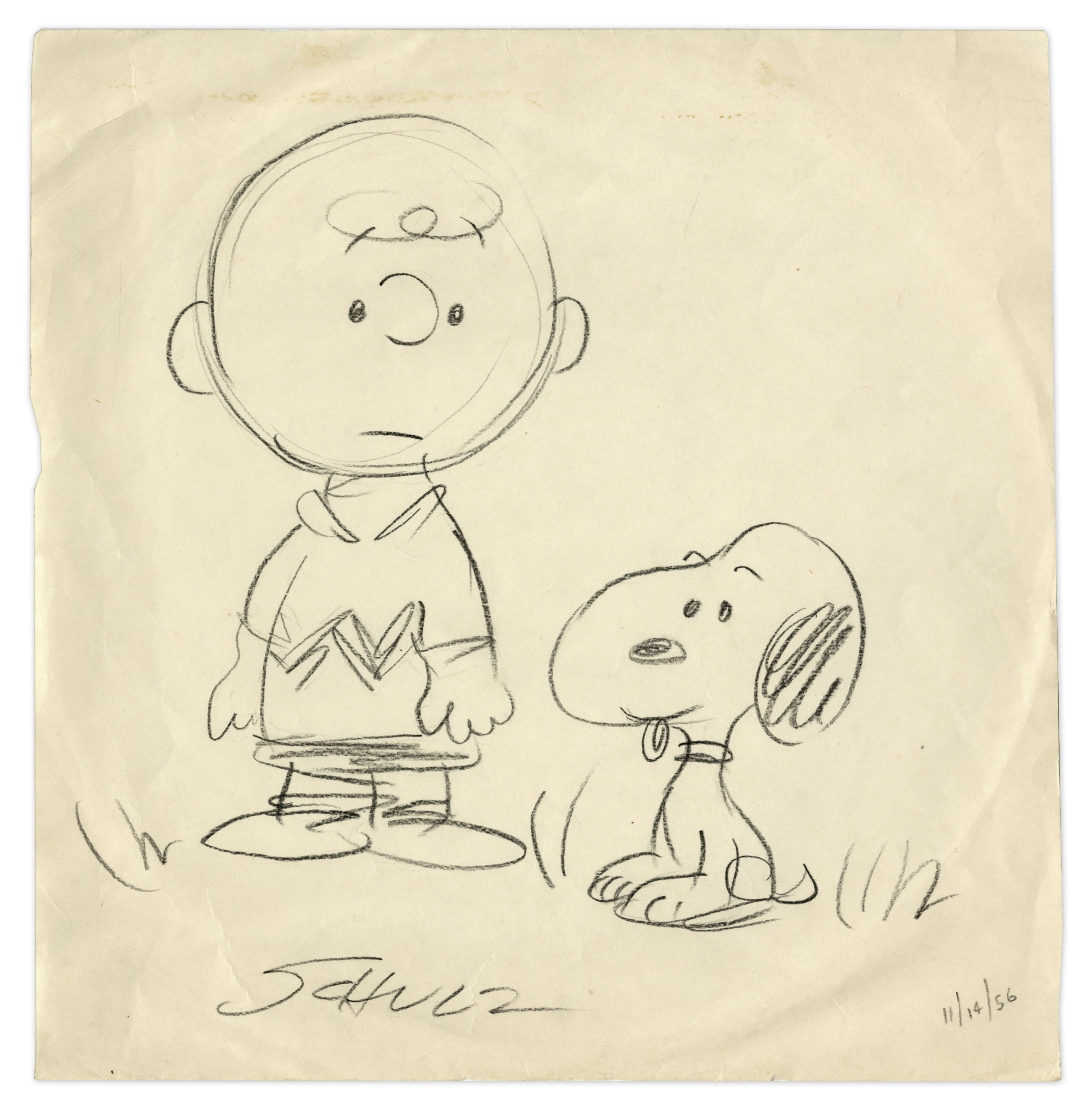Lot Detail Charles Schulz HandDrawn & Signed ''Peanuts